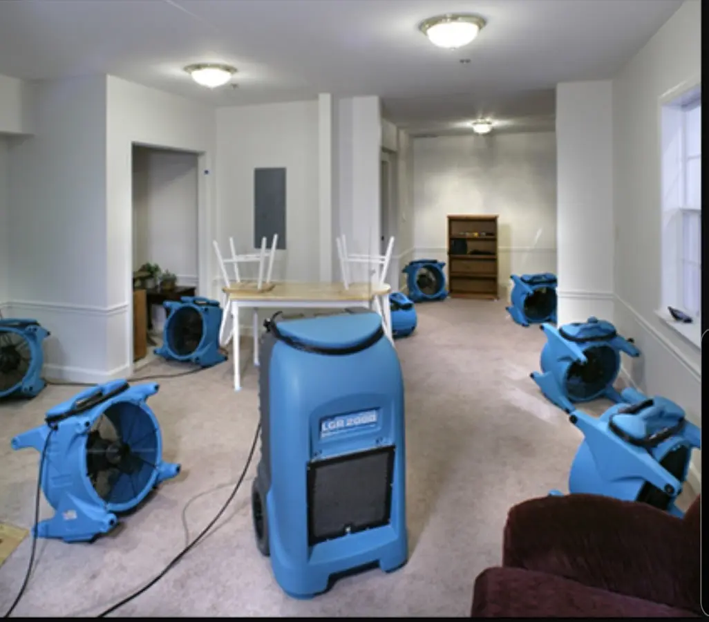 Air movers and dehumidifier setup for Water Extraction & Removal in Longmont